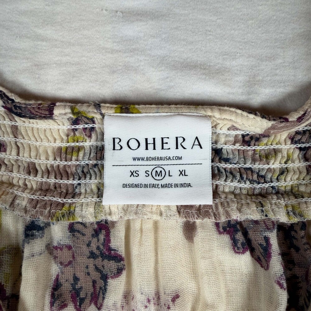 Boho Medium Cotton Floral Dress Button Front Lace Trim - Picture 4 of 8